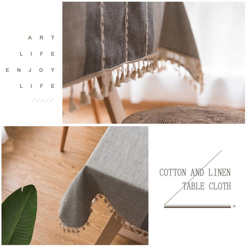 Pahajim Striped Tablecloth Rectangle with Tassels Thick Linen Cotton Table Cloth for Outdoor Picnic Dining and Holiday Kitchen Decor Rectangle/Oblong,55''x71'', 4-6 Seats - Image 4